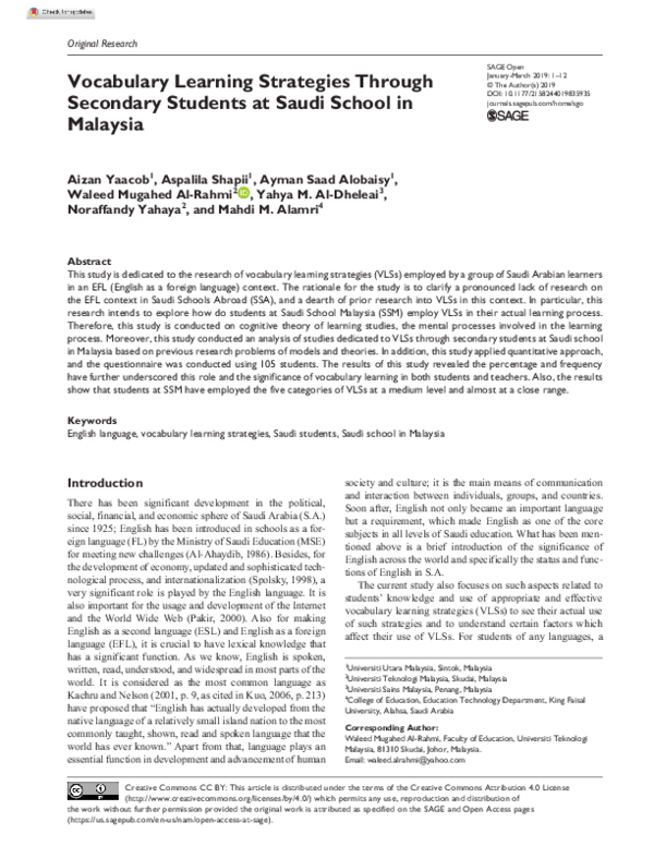 (PDF) Vocabulary Learning Strategies Through Secondary Students at ...