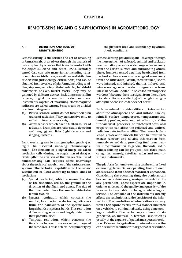 (PDF) Remote sensing and GIS applications in agrometeorology