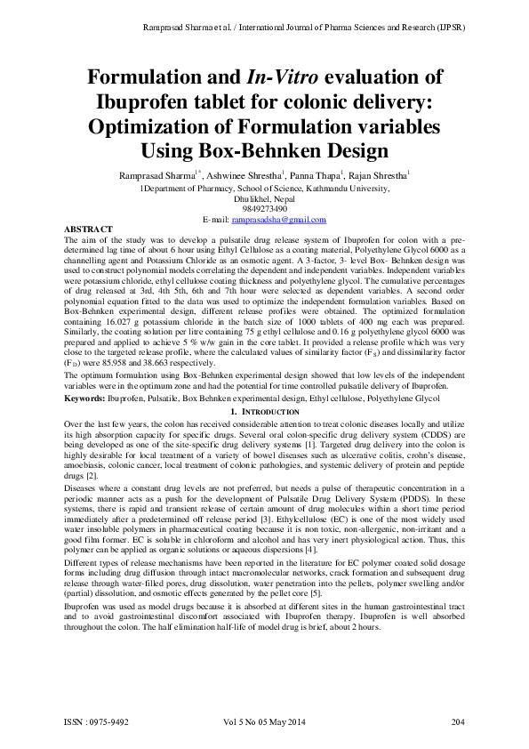 (PDF) Formulation and In-Vitro evaluation of Ibuprofen tablet for ...