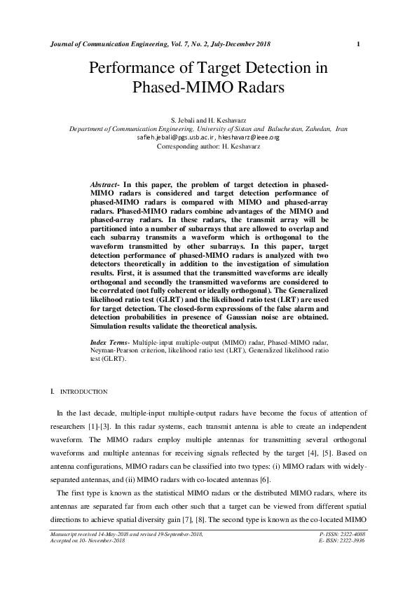 (PDF) Performance of Target Detection in Phased-MIMO Radars