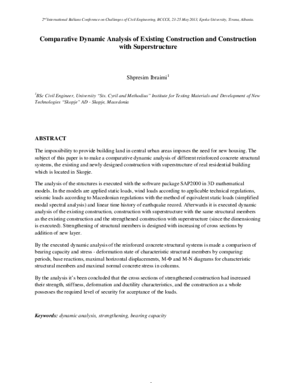 (PDF) Comparative Dynamic Analysis of Existing Construction and ...