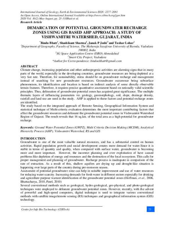 (PDF) Demarcation of Potential Groundwater Recharge Zones Using Gis ...