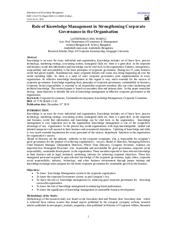 (PDF) Role of Knowledge Management in Strengthening Corporate ...