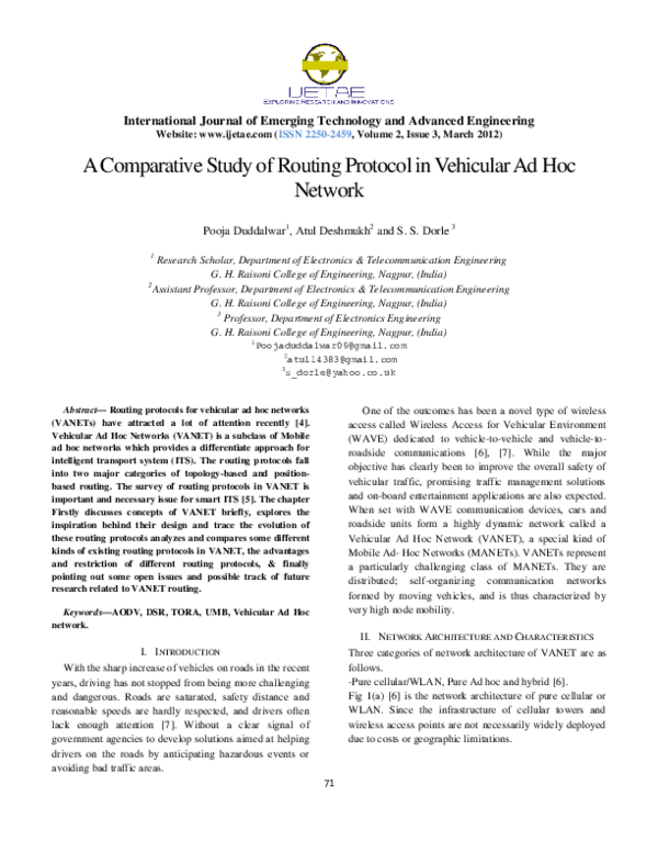 (PDF) A Comparative Study of Routing Protocol in Vehicular Ad Hoc Network