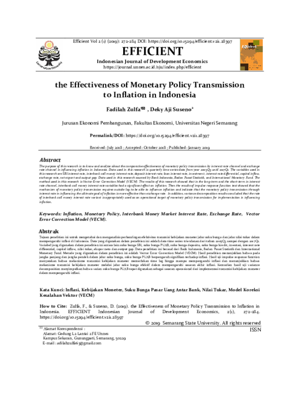 (PDF) Effectiveness of Monetary Policy Transmission Channels in a ...