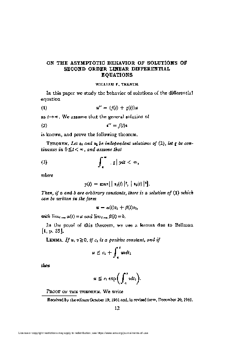 (PDF) On the asymptotic behavior of solutions of second order linear ...