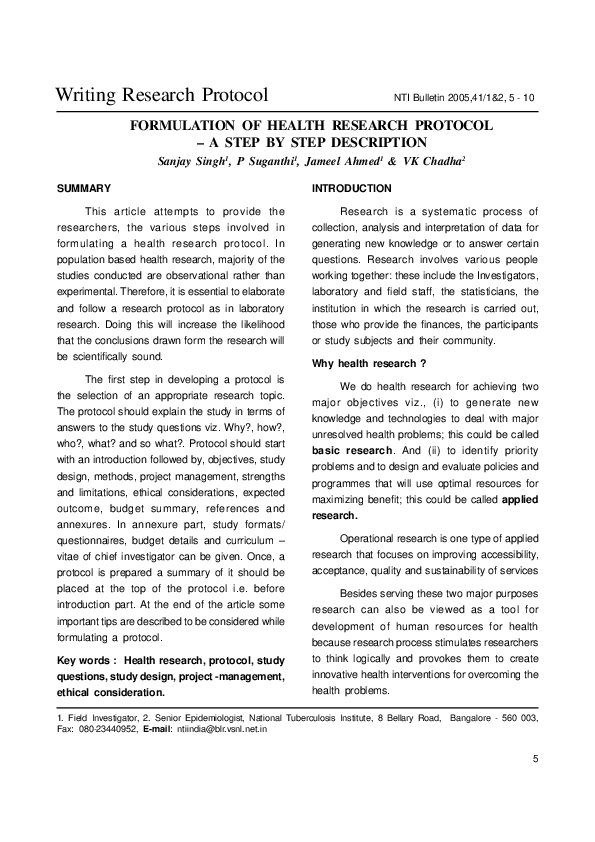 (PDF) FORMULATION OF HEALTH RESEARCH PROTOCOL – A STEP BY STEP DESCRIPTION