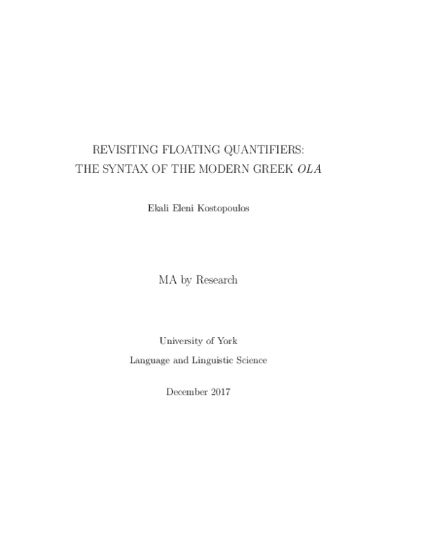 (PDF) Revisiting floating quantifiers: The syntax of the Modern Greek OLA