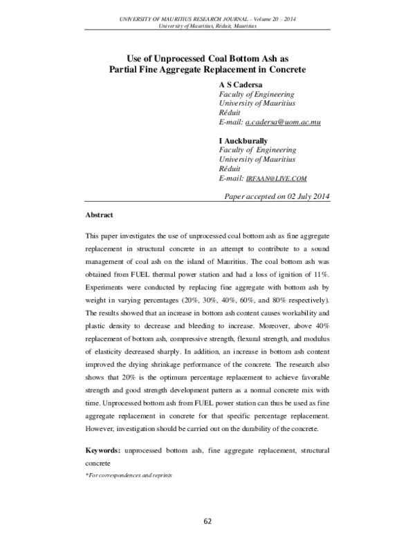 (PDF) Unprocessed Coal Bottom Ash as Fine Aggregate in Concrete