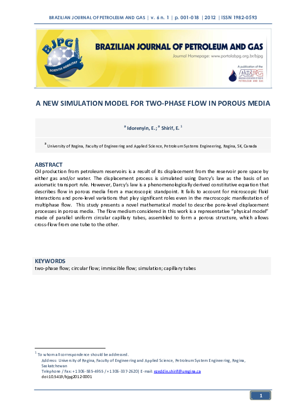 (PDF) A New Simulation Model for Two-Phase Flow in Porous Media
