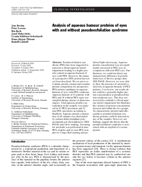 (PDF) Analysis of aqueous humour proteins of eyes with and without ...