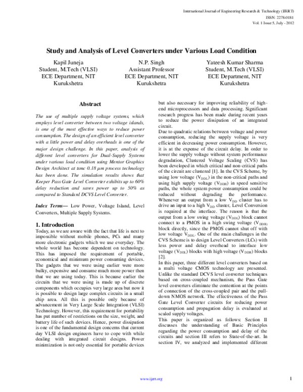 (PDF) Study and Analysis of Level Converters under Various Load Condition