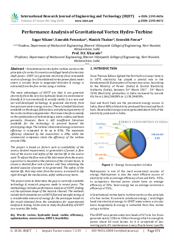 (PDF) Performance Analysis of Gravitational Vortex Hydro-Turbine