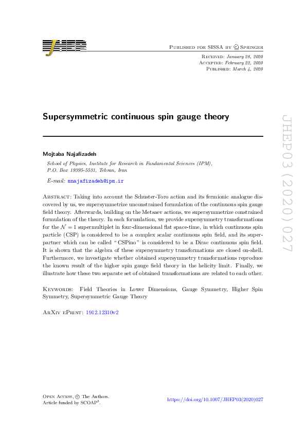 (PDF) Supersymmetric continuous spin gauge theory