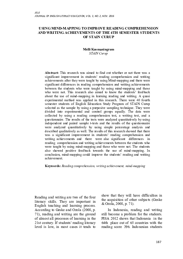 (PDF) Using MindMapping to Improve Reading Comprehension and Writing Achievements of the 4TH