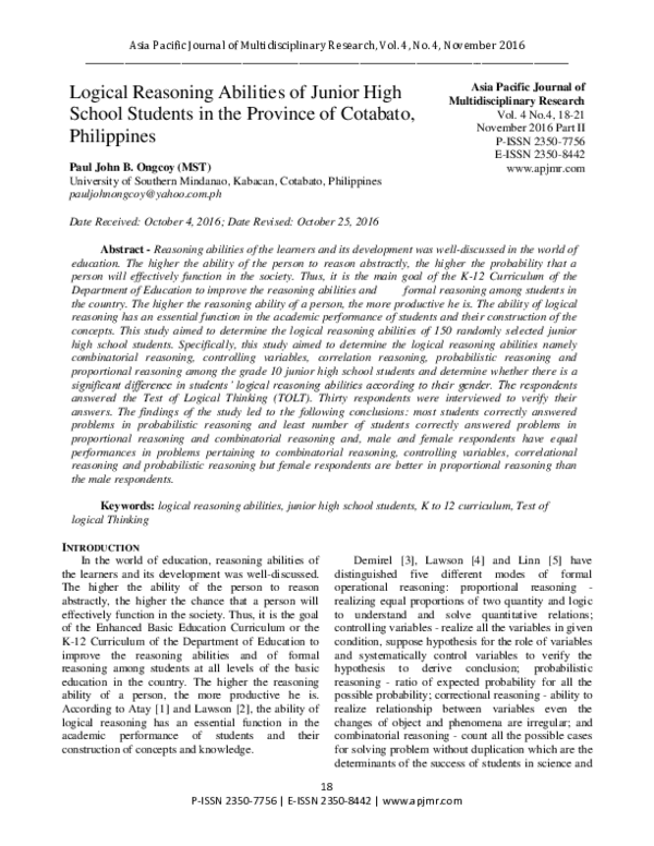 (PDF) Logical Reasoning Abilities of Junior High School Students in the ...