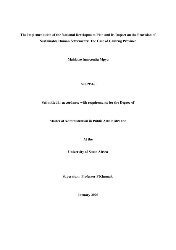 (PDF) The implementation of the National Development plan and its ...