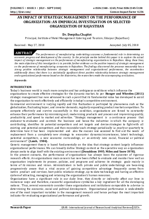 (PDF) An Impact of Strategic Management on the Performance of ...