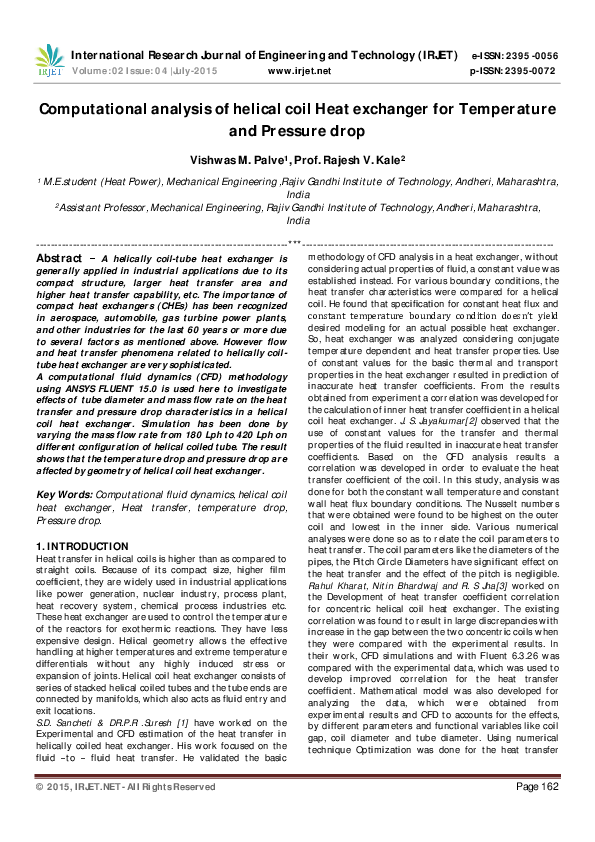 (PDF) Computational analysis of helical coil Heat exchanger for ...