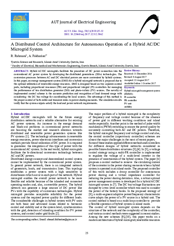 (PDF) A Distributed Control Architecture for Autonomous Operation of a ...