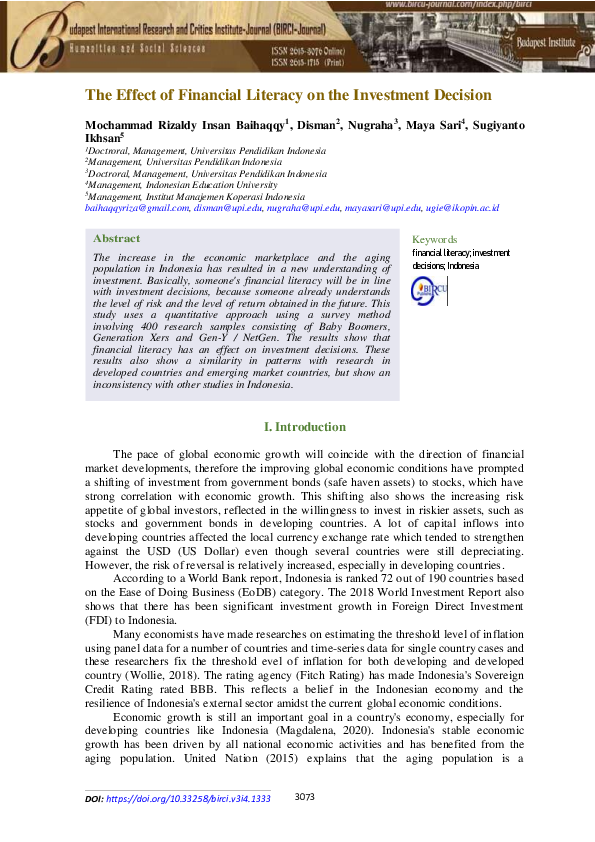 (PDF) The Effect of Financial Literacy on the Investment Decision