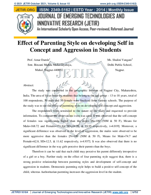 (PDF) Effect of Parenting Style on developing Self in Concept and ...