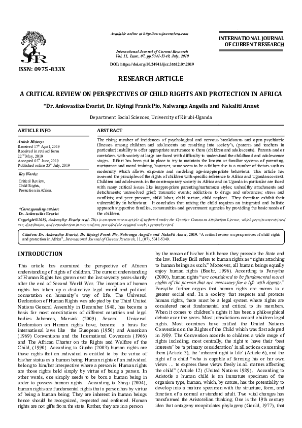 (PDF) A Critical Review on Perspectives of Child Rights and Protection ...