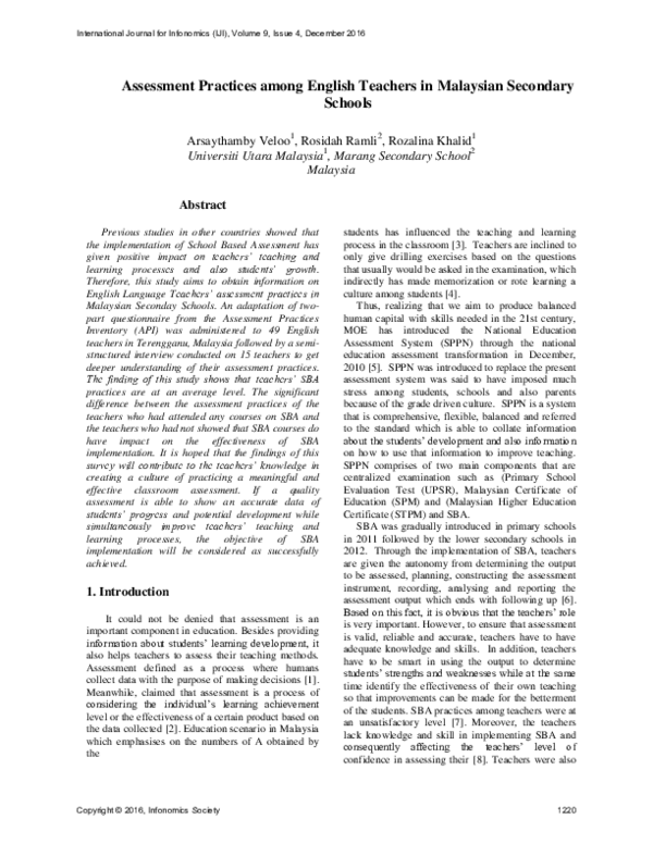 (PDF) Assessment Practices among English Teachers in Malaysian ...