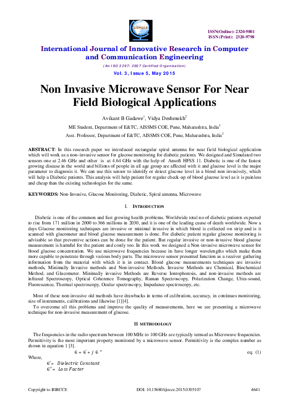 (PDF) Non Invasive Microwave Sensor For NearField Biological Applications