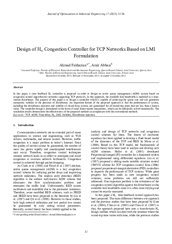 (PDF) Design of H Congestion Controller for TCP Networks Based on LMI ...