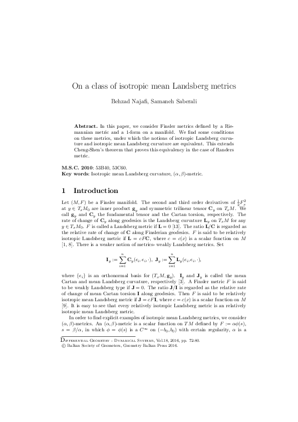 (PDF) On a class of isotropic mean Landsberg metrics