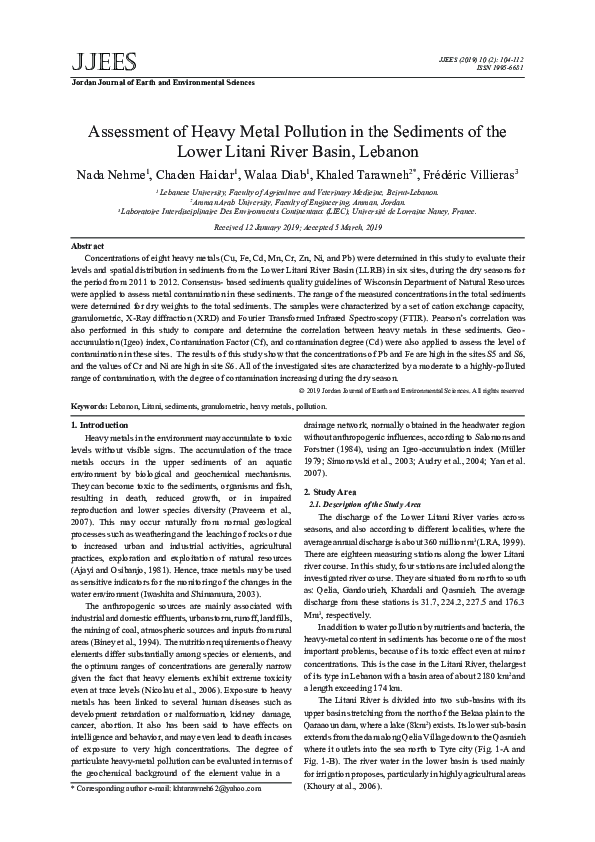 (PDF) Assessment of Heavy Metal Pollution in the Sediments of the Lower ...
