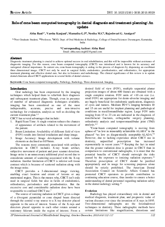 (PDF) Role of cone beam computed tomography in dental diagnosis and ...
