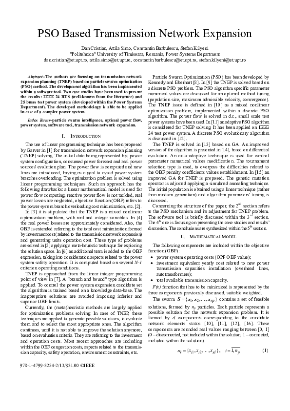 (PDF) PSO based transmission network expansion