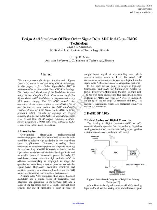 (PDF) Design And Simulation Of First Order Sigma Delta ADC In 0.13um ...