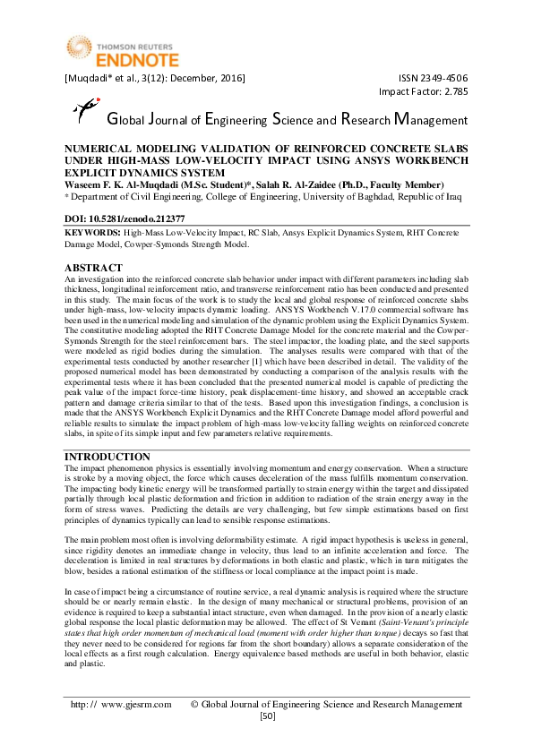 (PDF) Numerical Modeling Validation of Reinforced Concrete Slabs Under ...