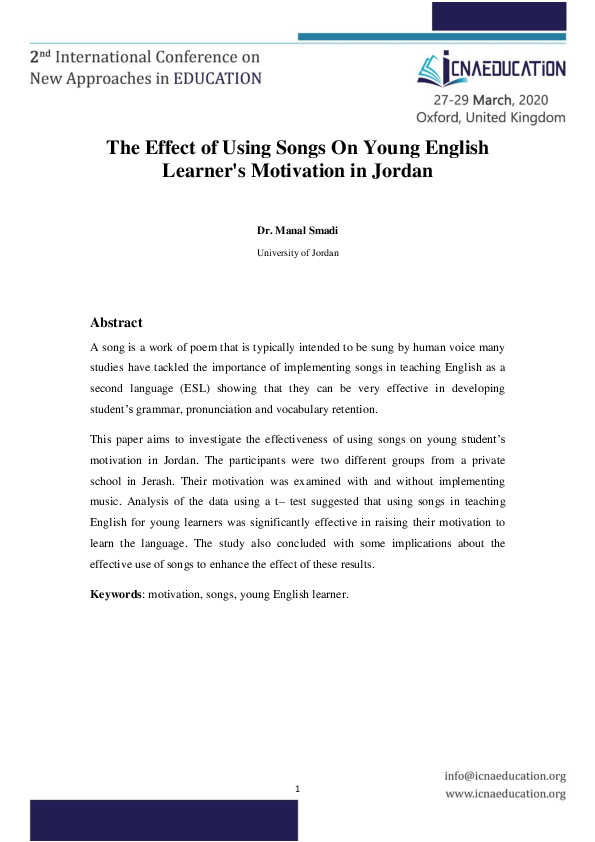 (PDF) The Effect of Using Songs on Young English Learners' Motivation ...