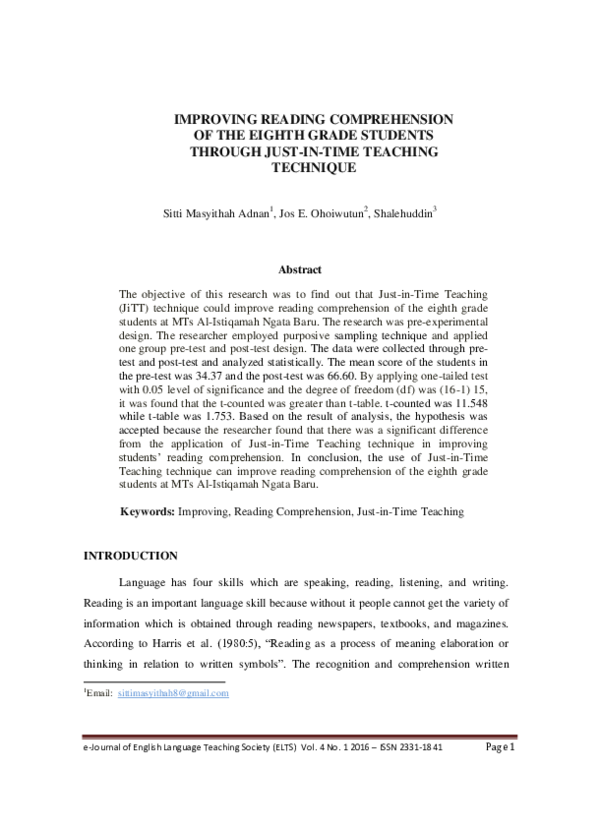 (PDF) Improving Reading Comprehension of the Eighth Grade Students ...