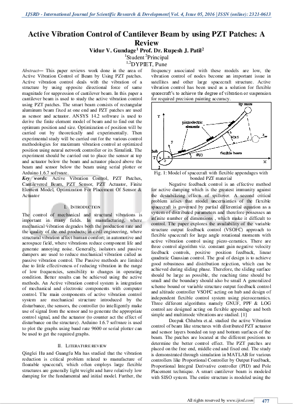 (PDF) Active Vibration Control of Cantilever Beam by using PZT Patches