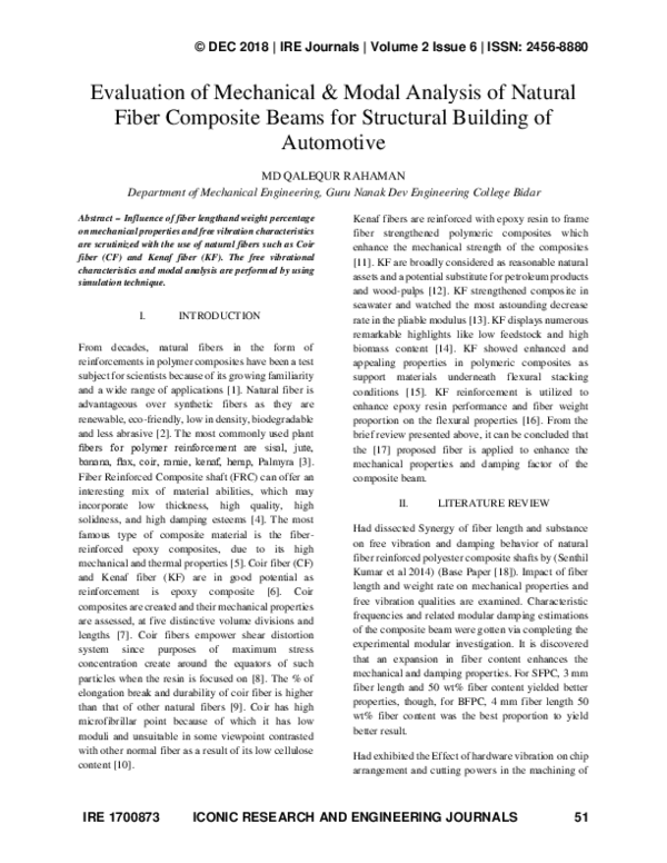 (PDF) Evaluation Of Mechanical & Modal Analysis Of Natural Fiber ...