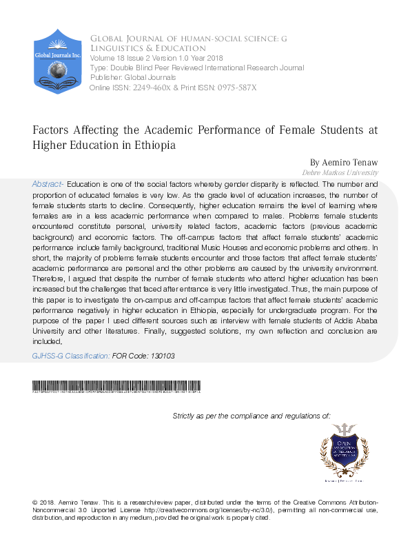 (PDF) Factors Affecting the Academic Performance of Female Students at ...
