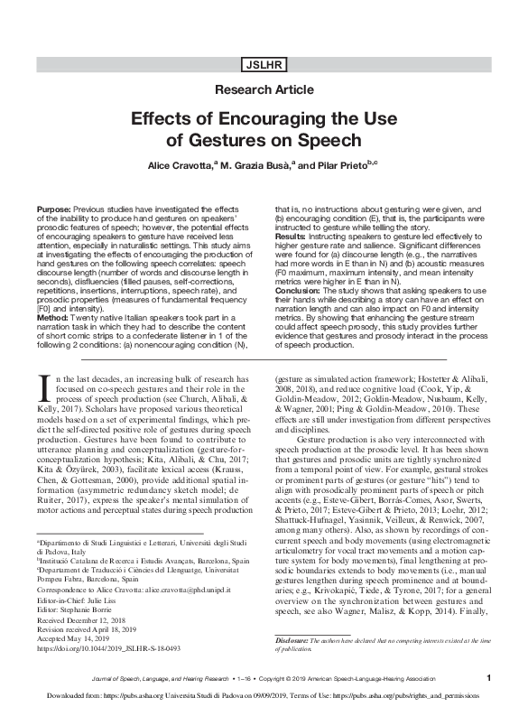(PDF) Effects of Encouraging the Use of Gestures on Speech
