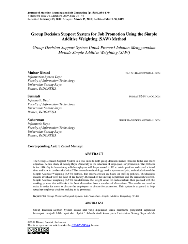 (PDF) Group Decision Support System for Job Promotion Using the Simple ...