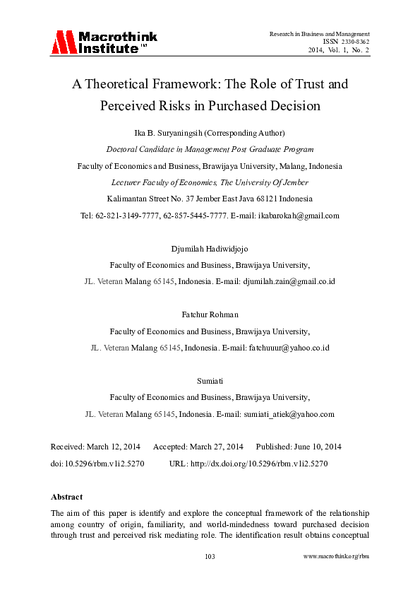 (PDF) A Theoretical Framework: The Role of Trust and Perceived Risks in ...