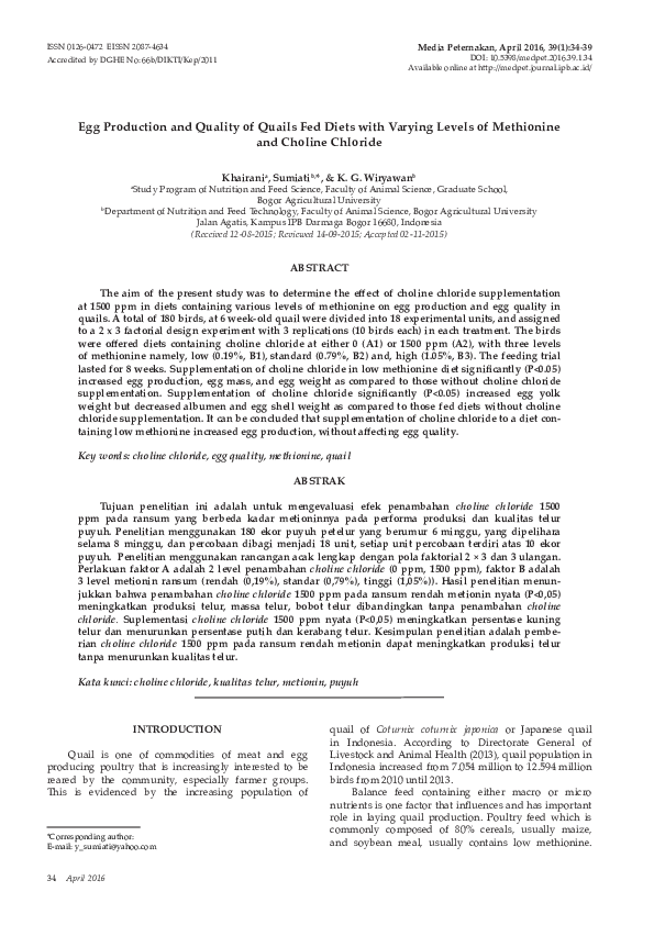 (PDF) Egg Production and Quality of Quails Fed Diets with Varying