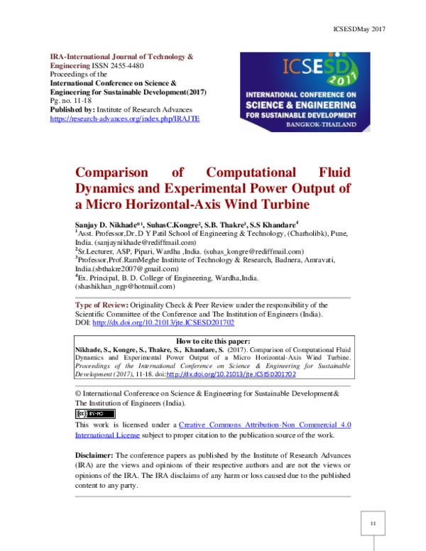 (PDF) Comparison of Computational Fluid Dynamics and Experimental Power ...
