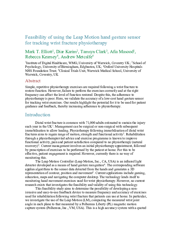 (PDF) Feasibility of using the Leap Motion hand gesture sensor for ...