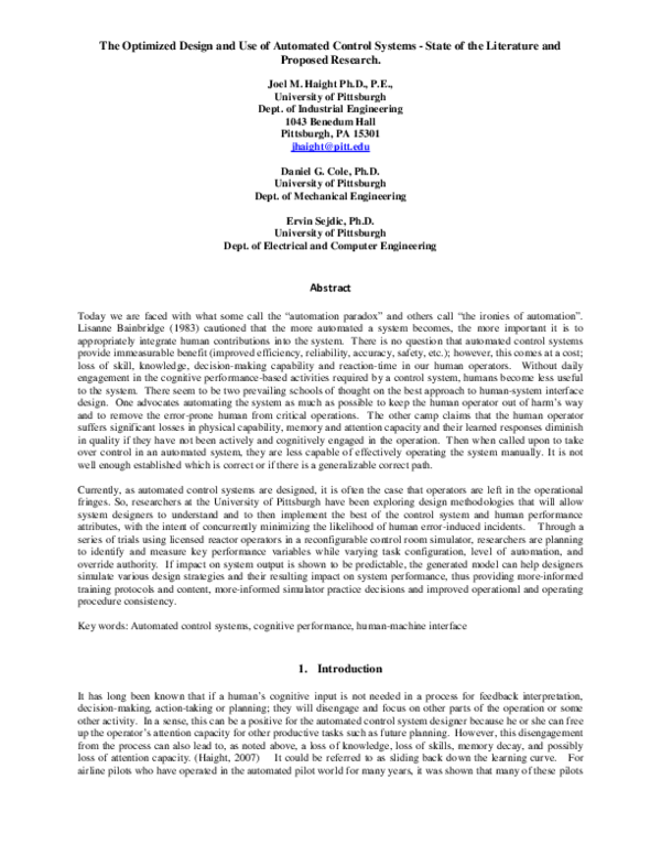 (PDF) The Optimized Design and Use of Automated Control Systems-State ...