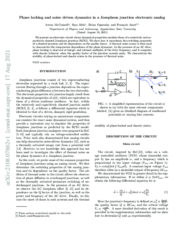 (PDF) Phase locking and noise-driven dynamics in a Josephson-junction ...