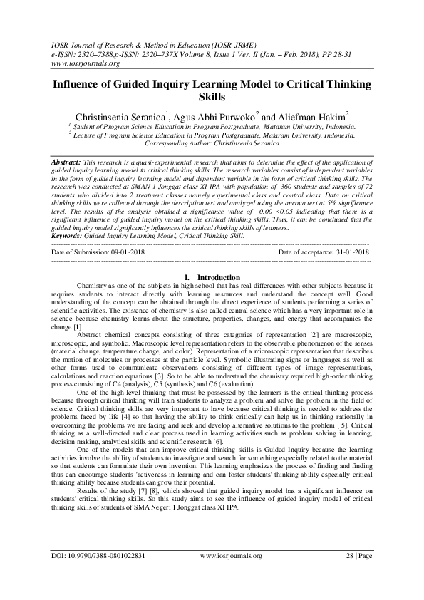 (PDF) Influence of Guided Inquiry Learning Model to Critical Thinking ...
